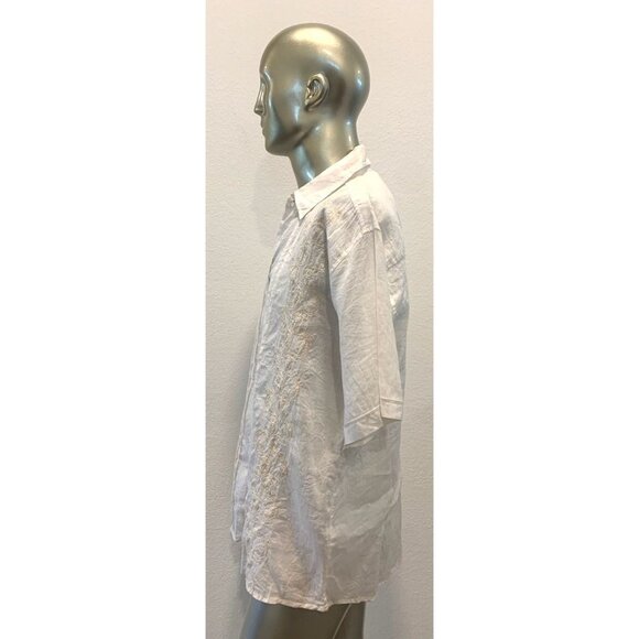 Empra White Linen Embroidered Button Up Shirt Size XL - Picture 3 of 13